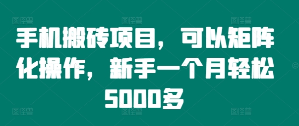 手机搬砖项目，可以矩阵化操作，新手一个月轻松5000多-黑鲨创业网