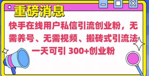 快手最新引流创业粉方法，无需养号、无需视频、搬砖式引流法【揭秘】-黑鲨创业网