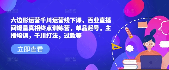 六边形运营千川运营线下课，百业直播间爆量真相终点训练营，单品起号，主播培训，千川打法，过款等-黑鲨创业网