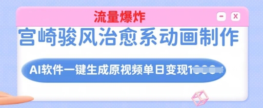 宫崎骏风治愈系动画制作，AI软件一键生成原创视频流量爆炸，单日变现多张，详细实操流程-黑鲨创业网