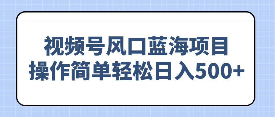 视频号风口蓝海项目，操作简单轻松日入500+-黑鲨创业网