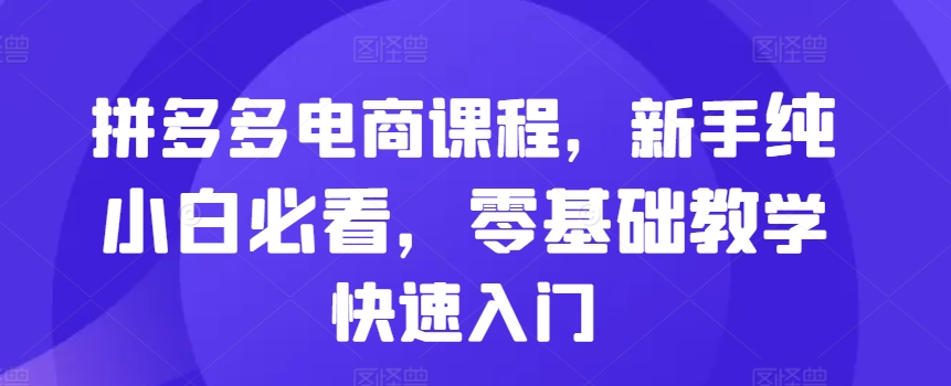 拼多多电商课程，新手纯小白必看，零基础教学快速入门-黑鲨创业网