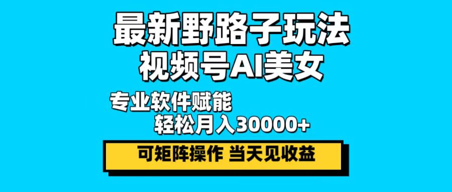 最新野路子玩法，视频号AI美女，当天见收益，轻松月入30000＋-黑鲨创业网