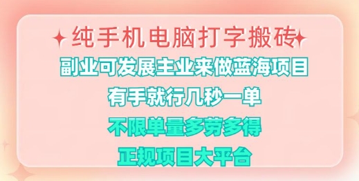 纯手机电脑打字搬砖，有手就行，几秒一单，多劳多得，正规项目大平台【揭秘】-黑鲨创业网