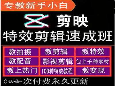 剪映特效教程和运营变现教程，特效剪辑速成班，专教新手小白-黑鲨创业网