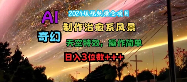 2024短视频掘金项目，AI制作治愈系风景，奇幻天空特效，操作简单，日入3位数【揭秘】-黑鲨创业网