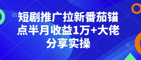 短剧推广拉新番茄锚点半月收益1万+大佬分享实操-黑鲨创业网