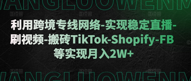 利用跨境专线网络-实现稳定直播-刷视频-搬砖TikTok-Shopify-FB等实现月入2W+【揭秘】-黑鲨创业网