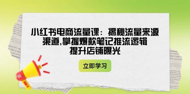 小红书电商流量课：揭秘流量来源渠道,掌握爆款笔记推流逻辑,提升店铺曝光-黑鲨创业网